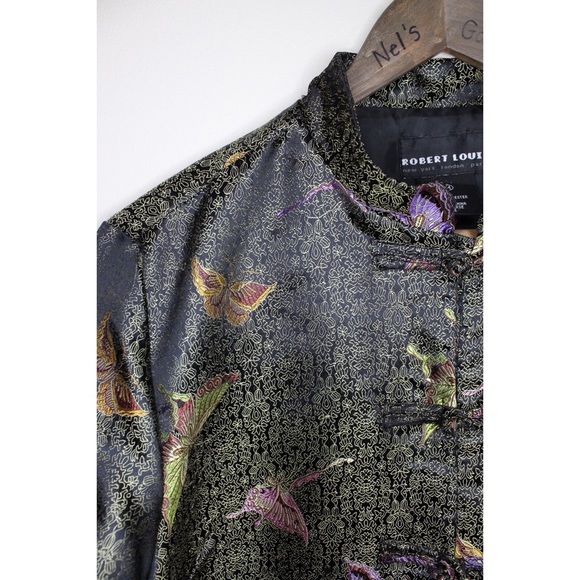 VTG Robert Louis Butterfly Print Silk Jacket M - Picture 5 of 14